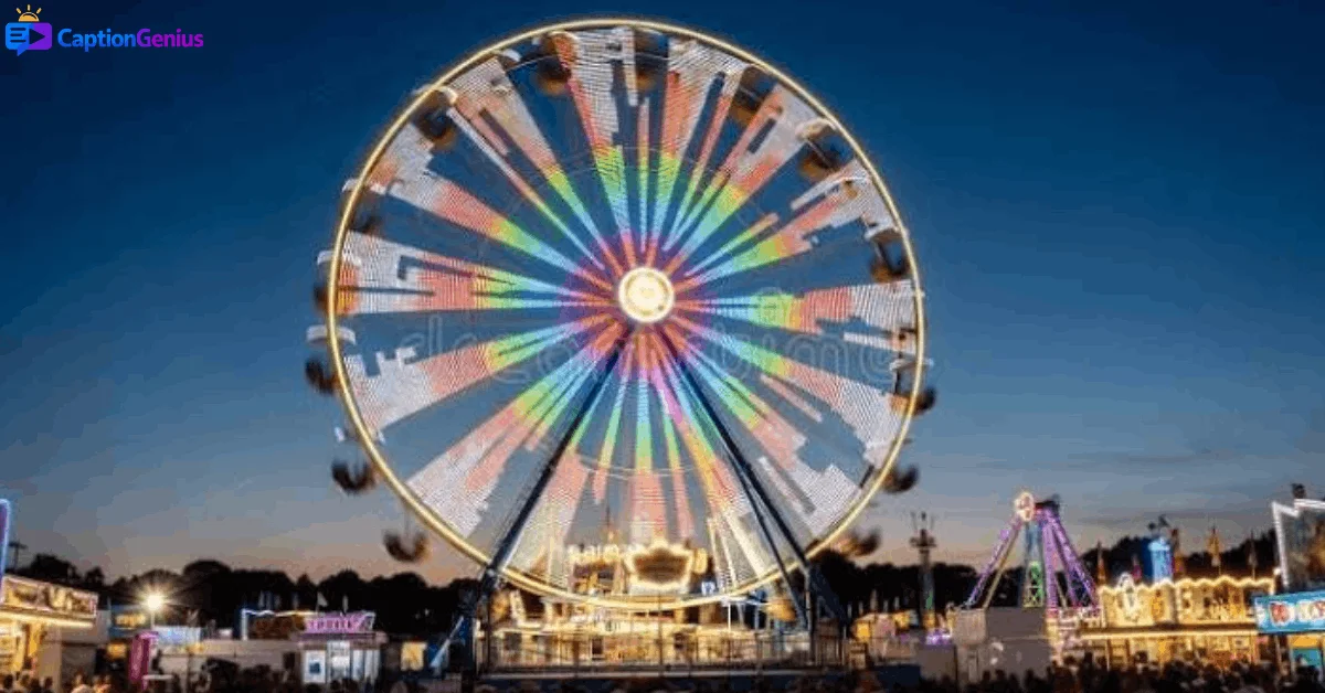 Glowing carnival rides at night